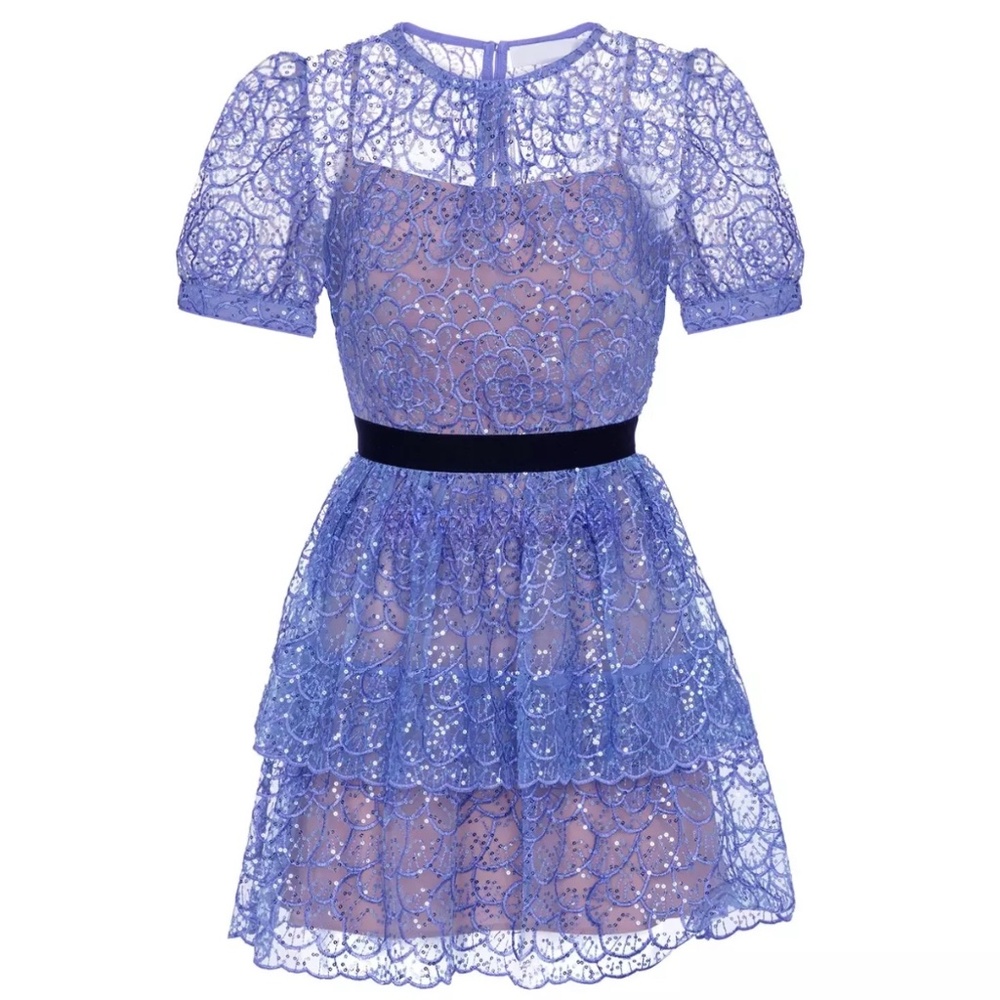 Self-Portrait Blue Flower Sequin Mini Dress *NEW*